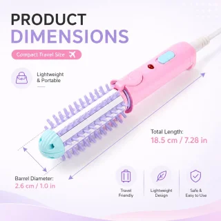 Mini krulborstel 1 inch voor kort haar - 2-in-1 warme luchtborstel en stijltang - roze