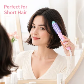 Mini krulborstel 1 inch voor kort haar - 2-in-1 warme luchtborstel en stijltang - roze