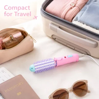 Mini krulborstel 1 inch voor kort haar - 2-in-1 warme luchtborstel en stijltang - roze