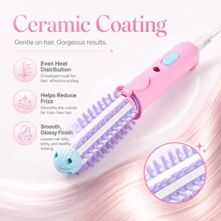 Mini krulborstel 1 inch voor kort haar - 2-in-1 warme luchtborstel en stijltang - roze
