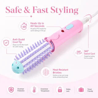 Mini krulborstel 1 inch voor kort haar - 2-in-1 warme luchtborstel en stijltang - roze