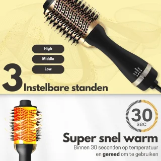 Modito 3-in-1 keramische föhnborstel zwart/goud 1000W
