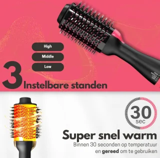 Modito 3-in-1 Keramische Föhnborstel Zwart/Roze