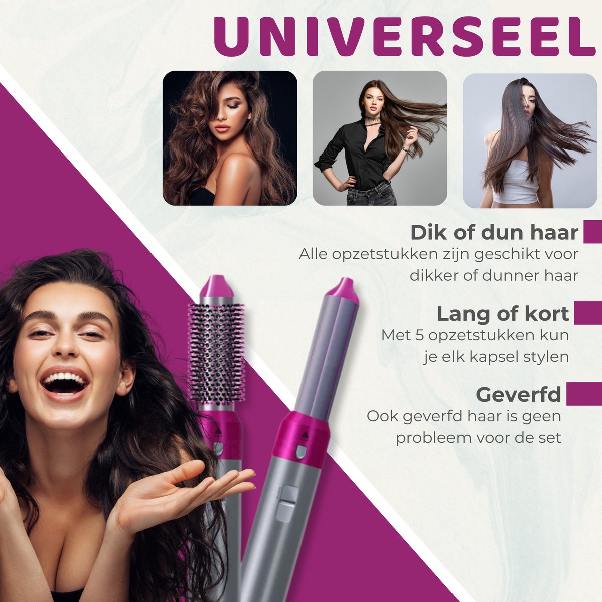 Wat vinden we goed aan de Modito 5in1 Airstyler Krultang 2024 Grijs/Roze