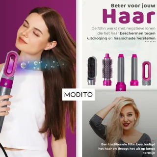 Modito 5in1 Airstyler Krultang 2024 Grijs/Roze