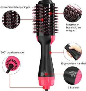 Multistyler 3-in-1 Zwart/Roze - Föhnborstel, Krultang & Stijltang