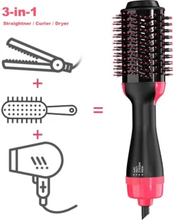 Multistyler 3-in-1 Zwart/Roze - Föhnborstel, Krultang & Stijltang