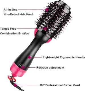 Multistyler 3-in-1 Zwart/Roze - Föhnborstel, Krultang & Stijltang
