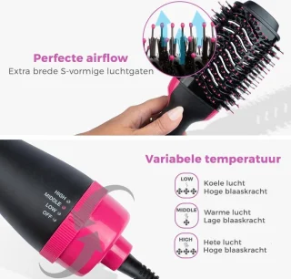 Multistyler 3-in-1 Zwart/Roze - Föhnborstel, Krultang & Stijltang