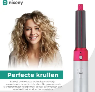 Niceey 5-in-1 Föhnborstel Krultang Set 2025 Grijs/Paars