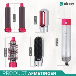 Niceey 5-in-1 Föhnborstel Krultang Set 2025 Grijs/Paars