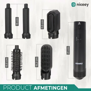 Niceey 5-in-1 Föhnborstel Krultang Set Zwart 2025 Model