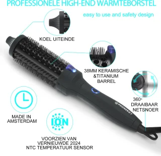 Phonergy Thermostyle Warmteborstel 38mm Mat Zwart