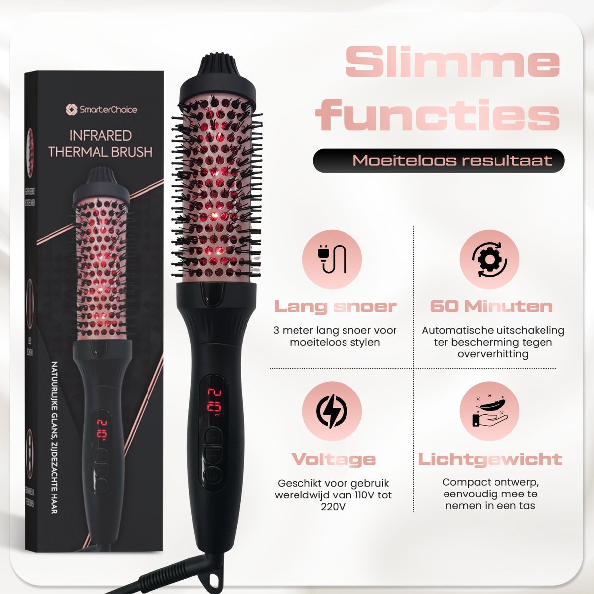 Wat vinden we goed aan de SmarterChoice Thermal Brush 3-in-1 Zwart