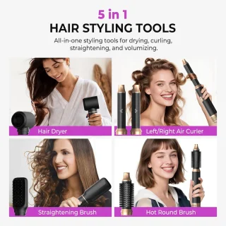 SnelShoppen 5-in-1 Airstyler haarstyler met lucht krultang en föhnborstel zwart