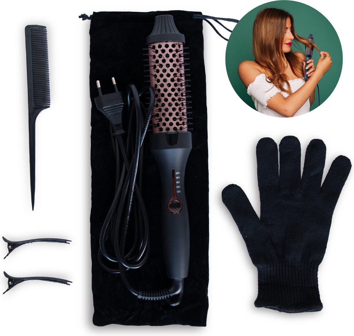 De Thermal Brush Pro 38mm Warmteborstel Inclusief Accessoires in één oogopslag