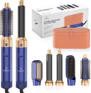 VENEUX® 5-in-1 Airstyler Föhnborstel Blauw Goud