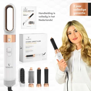 VENEUX® 5-in-1 Airstyler Warmteborstel Wit Goud 2025