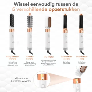 VENEUX® 5-in-1 Airstyler Warmteborstel Wit