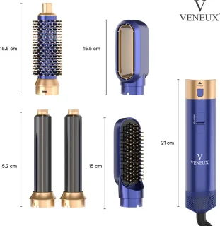 VENEUX® 5-in-1 Föhnborstel Airstyler Blauw Goud