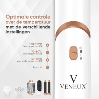 VENEUX 6-in-1 Föhnborstel Wit Goud 2025
