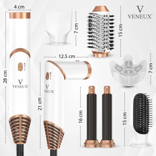 VENEUX 6-in-1 Föhnborstel Wit Goud 2025