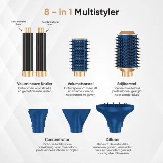 VENEUX® 8-in-1 Airstyler Blauw/Goud