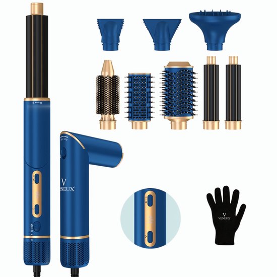 VENEUX® 8-in-1 Airstyler Blauw/Goud review