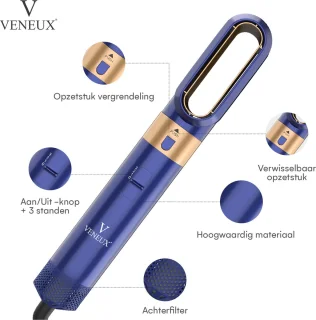 VENEUX Föhnborstel 5-in-1 Airstyler Blauw