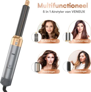 VENEUX Föhnborstel 5-in-1 Multistyler Grijs Goud