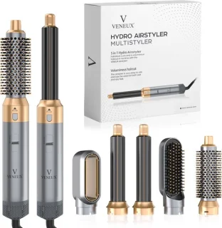 VENEUX Föhnborstel 5-in-1 Multistyler Grijs Goud