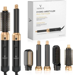 VENEUX Föhnborstel 5-in-1 Multistyler Zwart Goud