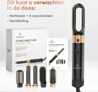 VENEUX Föhnborstel 5-in-1 Multistyler Zwart Goud