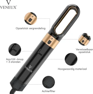 VENEUX® Föhnborstel - Zwart/Goud - 2025