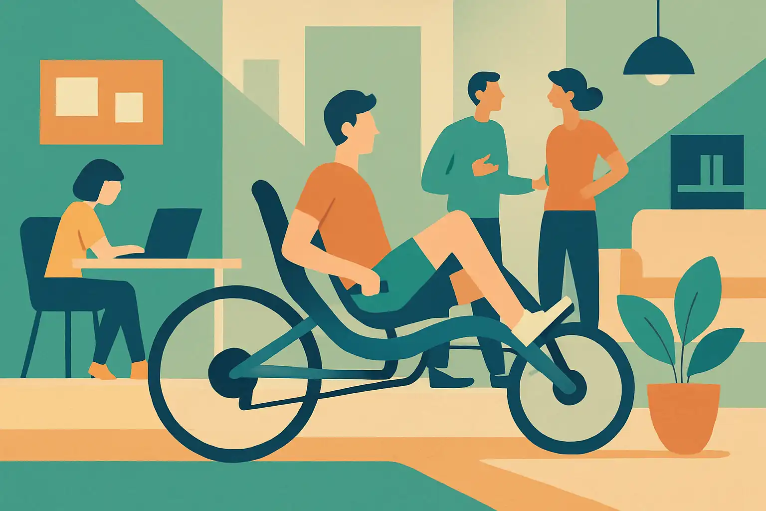 Gedeelde ruimte, slimme training: ligfiets-etiquette voor kantoor en co-living