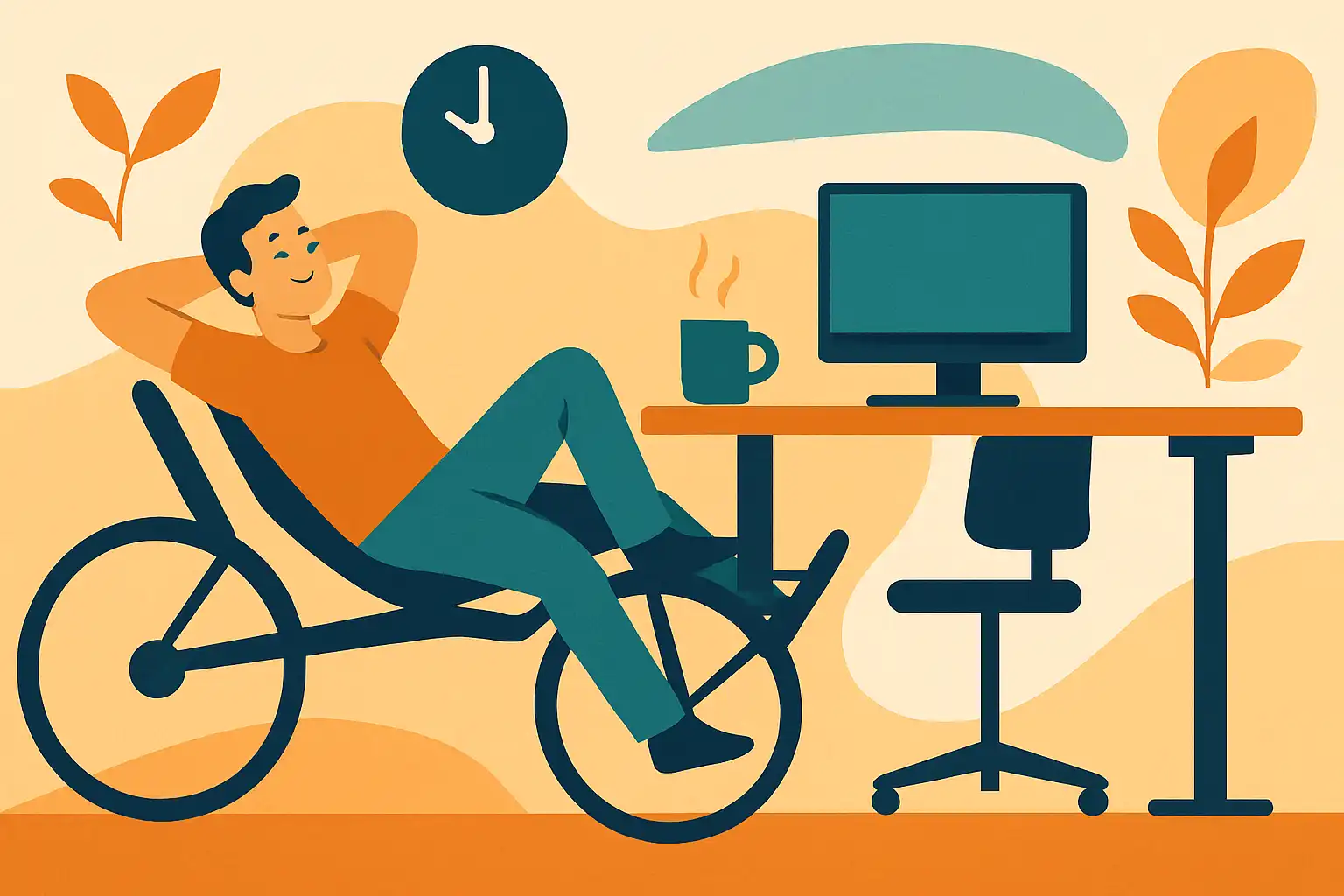 Microbreaks op de ligfiets bij een zit‑sta‑bureau: korte routines die je productiviteit en energie boosten
