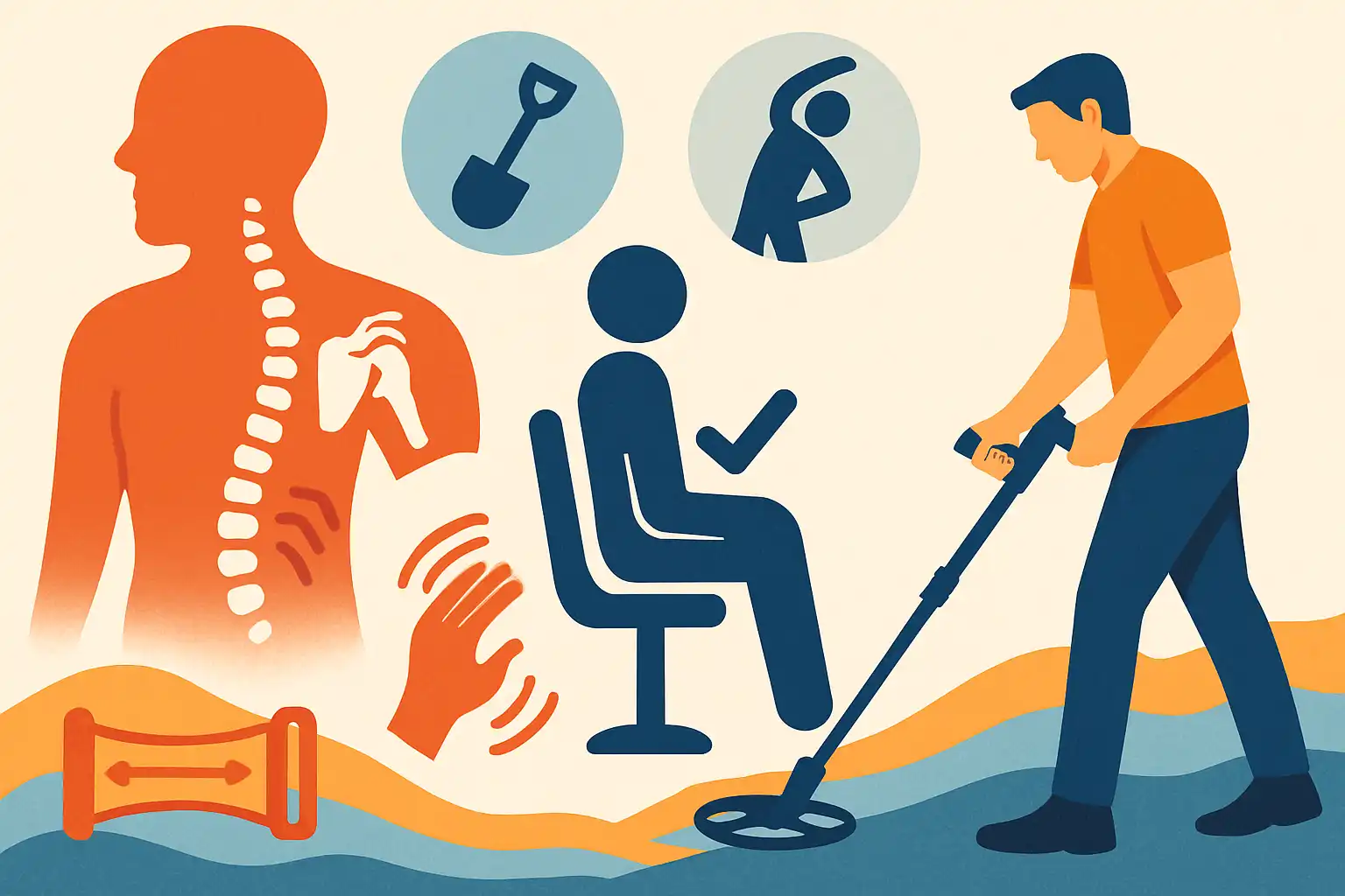 Zo voorkom je rug-, schouder- en polsklachten bij metaaldetectie: ergonomie, uitrusting en stretchroutines