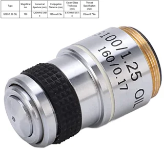 Hoog Licht de Microscoop Objectieve Lens van de Transmittantie Hoge Definitie Breed Gebied, Toebehoren Gemaakt (S100/1.25 OLIE)