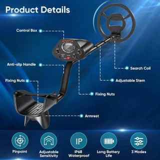 Metaaldetectoren Verstelbaar 33-43 Inch Hoge Precisie Waterdichte Metaaldetector met LCD-scherm voor Kinderen en Volwassenen Gouden Detector