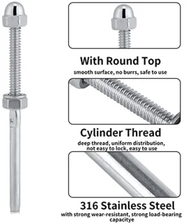20 Stuks Roestvrijstalen Draadeinden met Schroefdraad Zorgen voor Spanning voor 1/8'' Kabel, Duurzaam en Stevig, Geschikt voor Houten Palen Binnen of Buiten