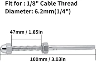 20 Stuks Roestvrijstalen Draadeinden met Schroefdraad Zorgen voor Spanning voor 1/8'' Kabel, Duurzaam en Stevig, Geschikt voor Houten Palen Binnen of Buiten