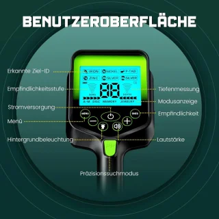 Metaaldetector voor volwassenen en kinderen - draadloze waterdichte gouddetector met LCD-display, 10 inch spoel en 4 detectiemodi
