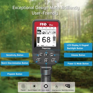 Professionele lichtgewicht waterdichte metaaldetector met verlicht LCD-scherm en complete set