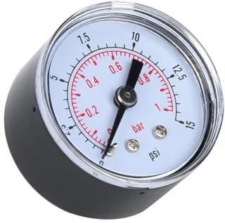 Industrial Axial Pressure Gauges 1/8" BSPT Mechanical Pressure Gauges for Air-Oil-Water Pressure Testing, Metal Outer Housing (0-15psi, 0-1bar)