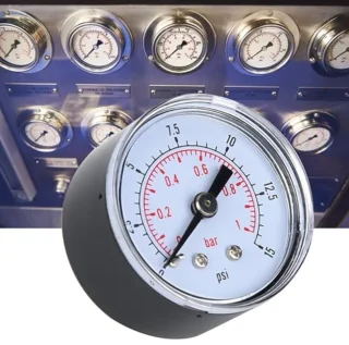Industrial Axial Pressure Gauges 1/8" BSPT Mechanical Pressure Gauges for Air-Oil-Water Pressure Testing, Metal Outer Housing (0-15psi, 0-1bar)