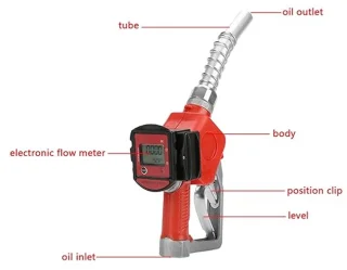 1in BSP Automatisch Vulmondstuk K28 10-60 L/min Aluminiumlegering Digitale Stroommeter Dieselbenzinebrandstofmondstuk 3 Cijfers Digitaal Display Rood
