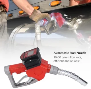 1in BSP Automatisch Vulmondstuk K28 10-60 L/min Aluminiumlegering Digitale Stroommeter Dieselbenzinebrandstofmondstuk 3 Cijfers Digitaal Display Rood