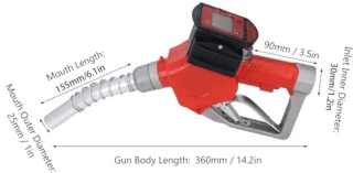 1in BSP Automatisch Vulmondstuk K28 10-60 L/min Aluminiumlegering Digitale Stroommeter Dieselbenzinebrandstofmondstuk 3 Cijfers Digitaal Display Rood