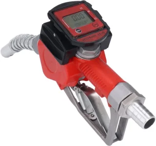 1in BSP Automatisch Vulmondstuk K28 10-60 L/min Aluminiumlegering Digitale Stroommeter Dieselbenzinebrandstofmondstuk 3 Cijfers Digitaal Display Rood