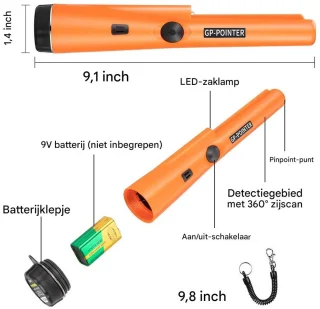 Pinpointer Metaaldetector – Hoge Gevoeligheid, 360° Detectie, Audio & Trilling Alarm, Waterdicht, Lichtgewicht voor Munten, Sieraden en Schatzoeken